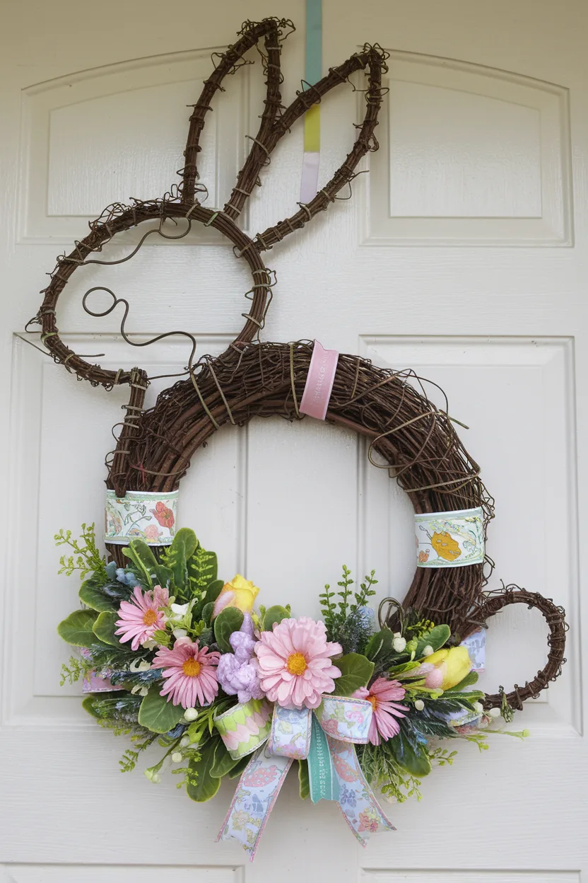 easter wreath with a bunny silhouette