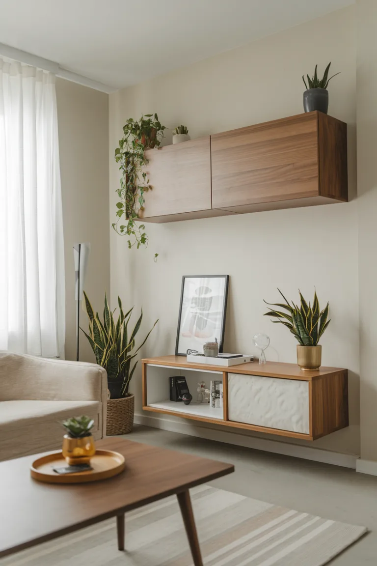 small living room floating cabinets