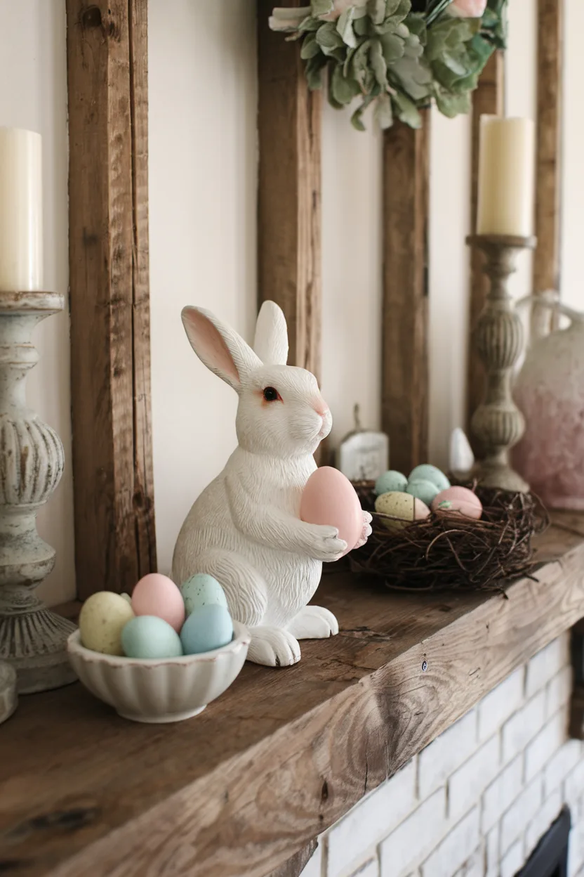 spring mantle decor bunny and egg accents