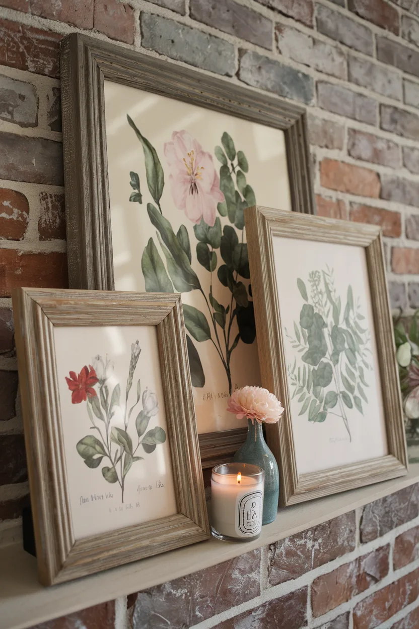 spring mantle decor framed botanical prints