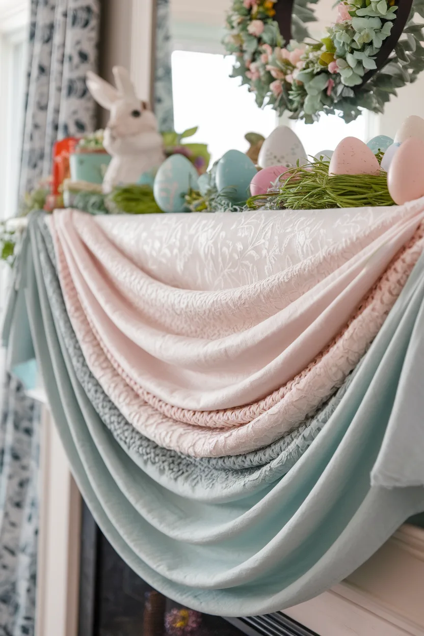 spring mantle decor layer with textured fabrics