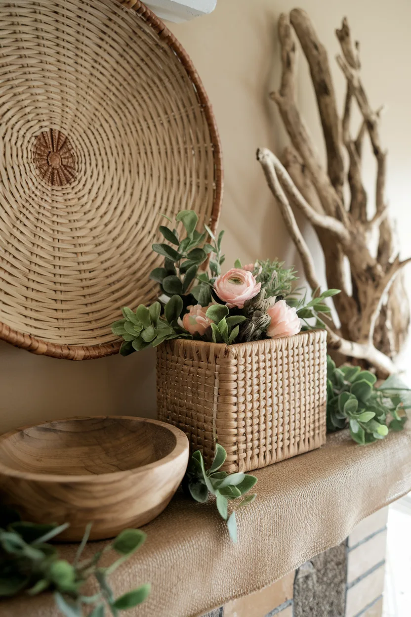 spring mantle decor natural materials