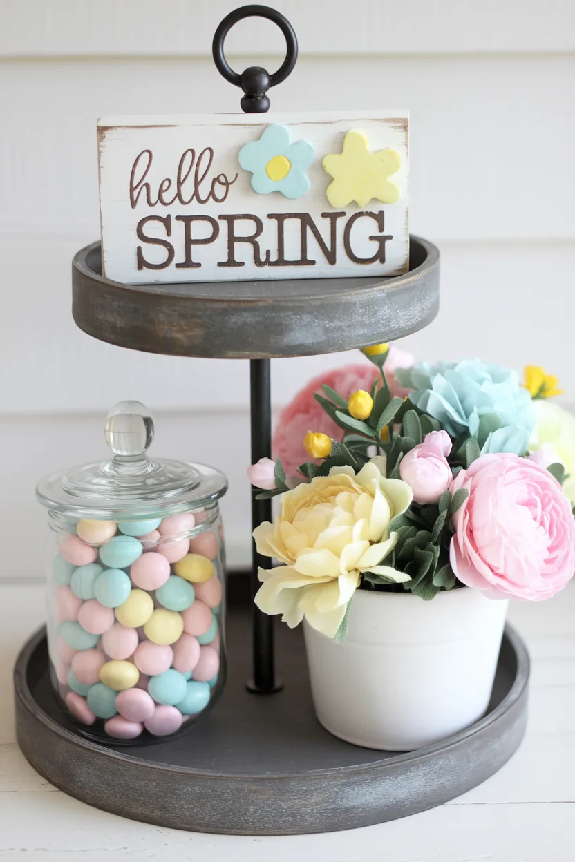 spring tiered tray diy