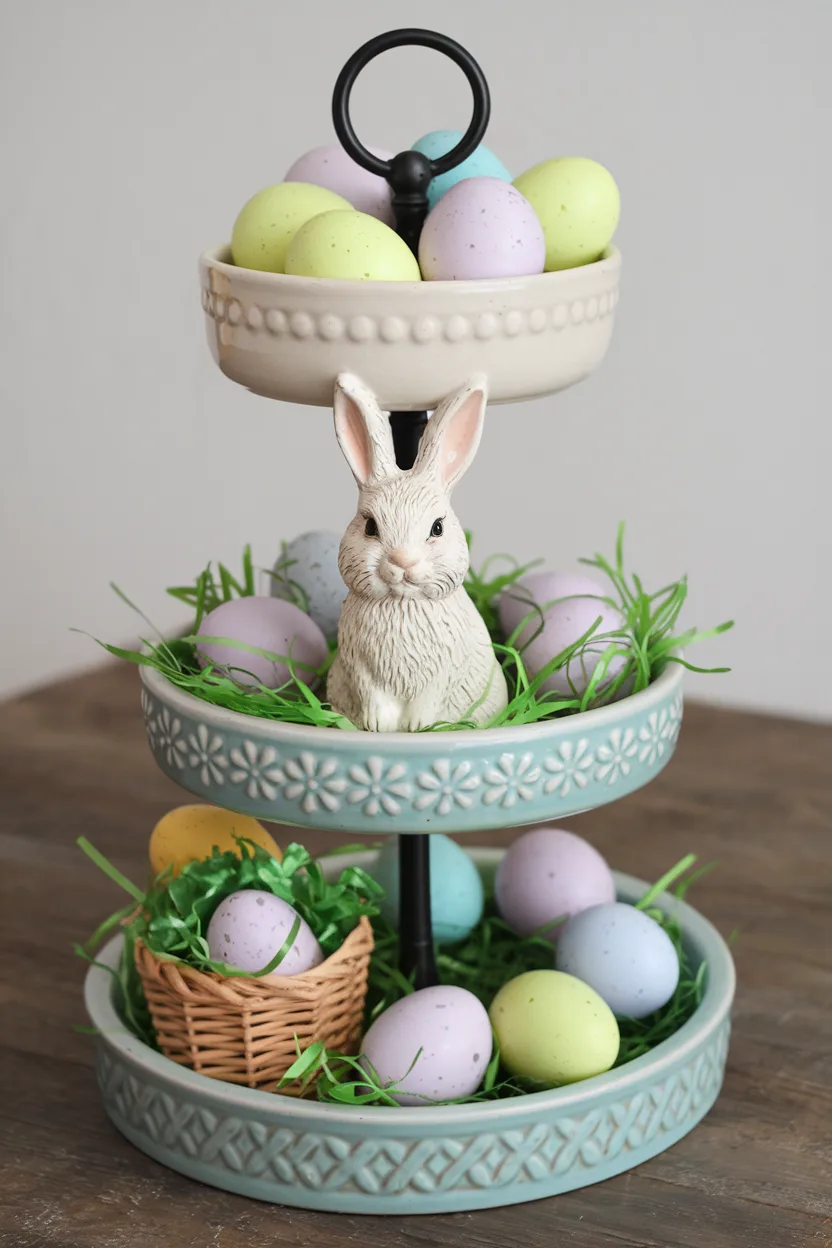 spring tiered tray easter inspired elements