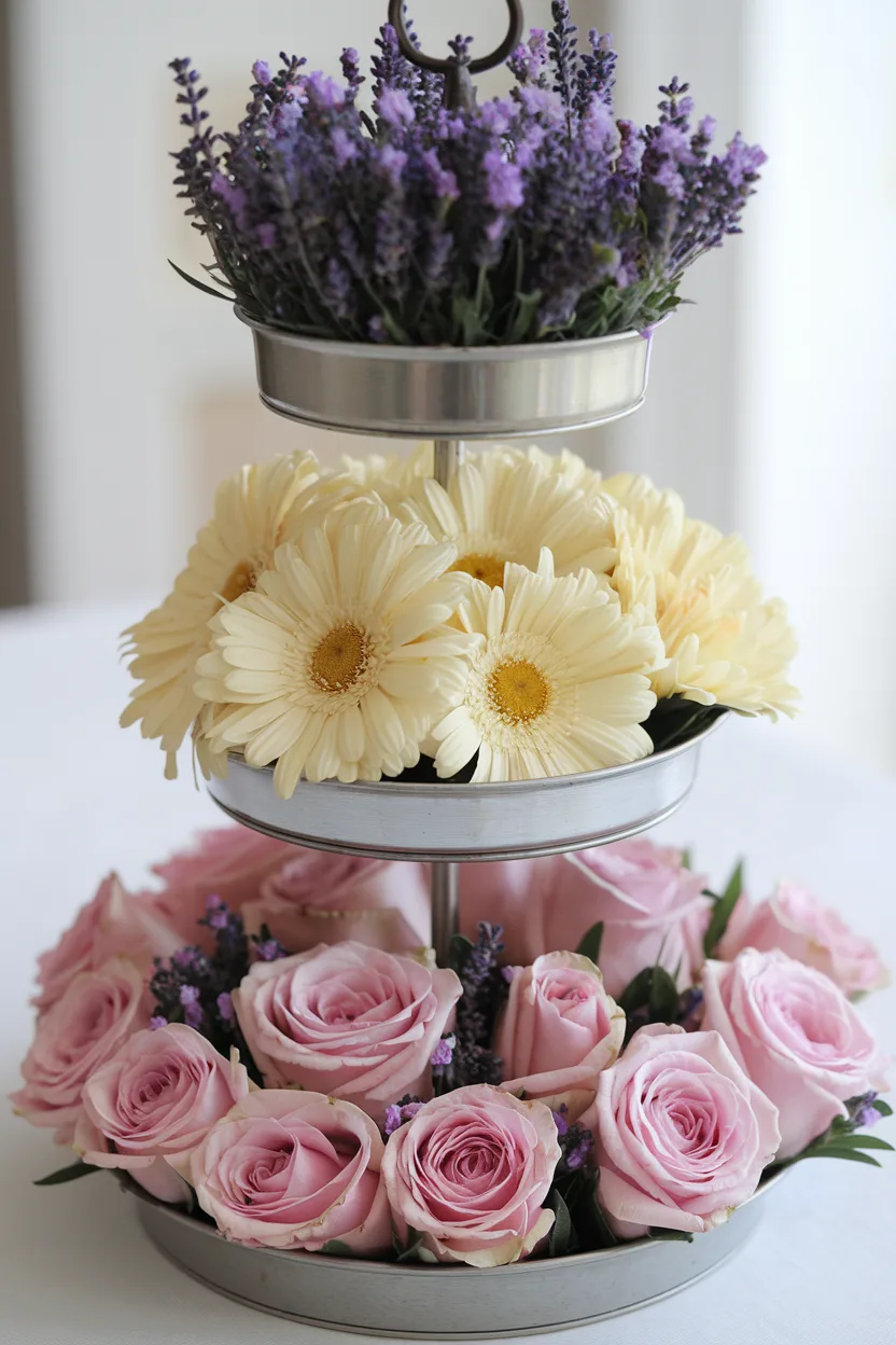 spring tiered tray fresh florals