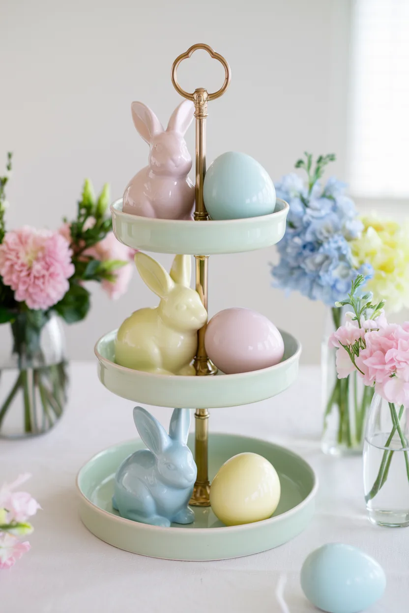 spring tiered tray pastel colored accents