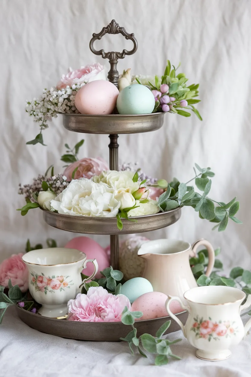 spring tiered tray vintage inspired touches