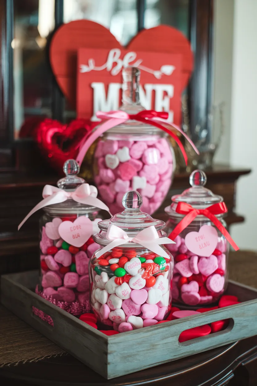 valentines centerpiece candy filled jars