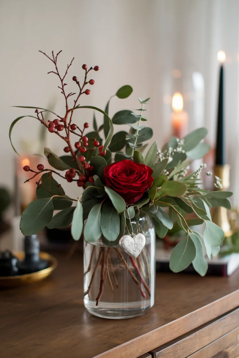 valentines centerpiece minimalist greenery