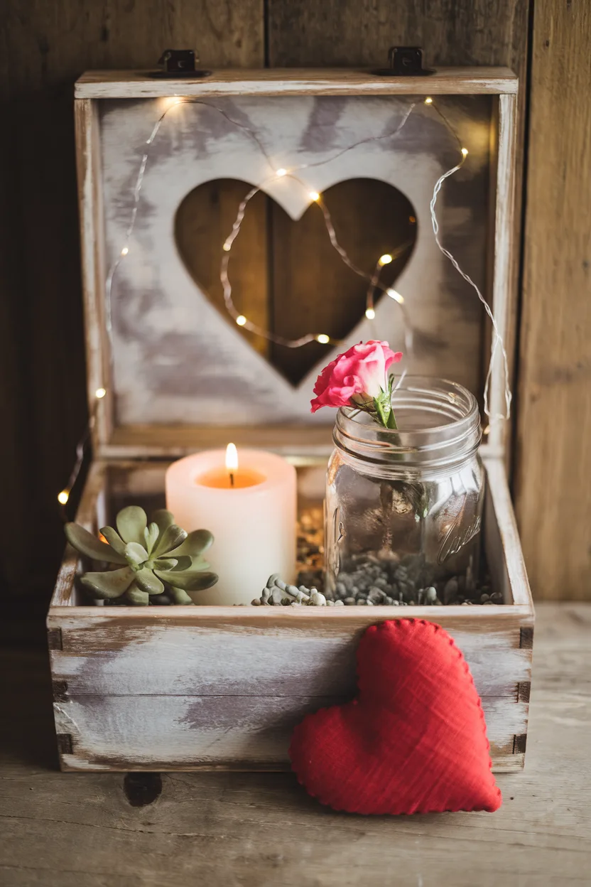 valentines centerpiece rustic wooden elements