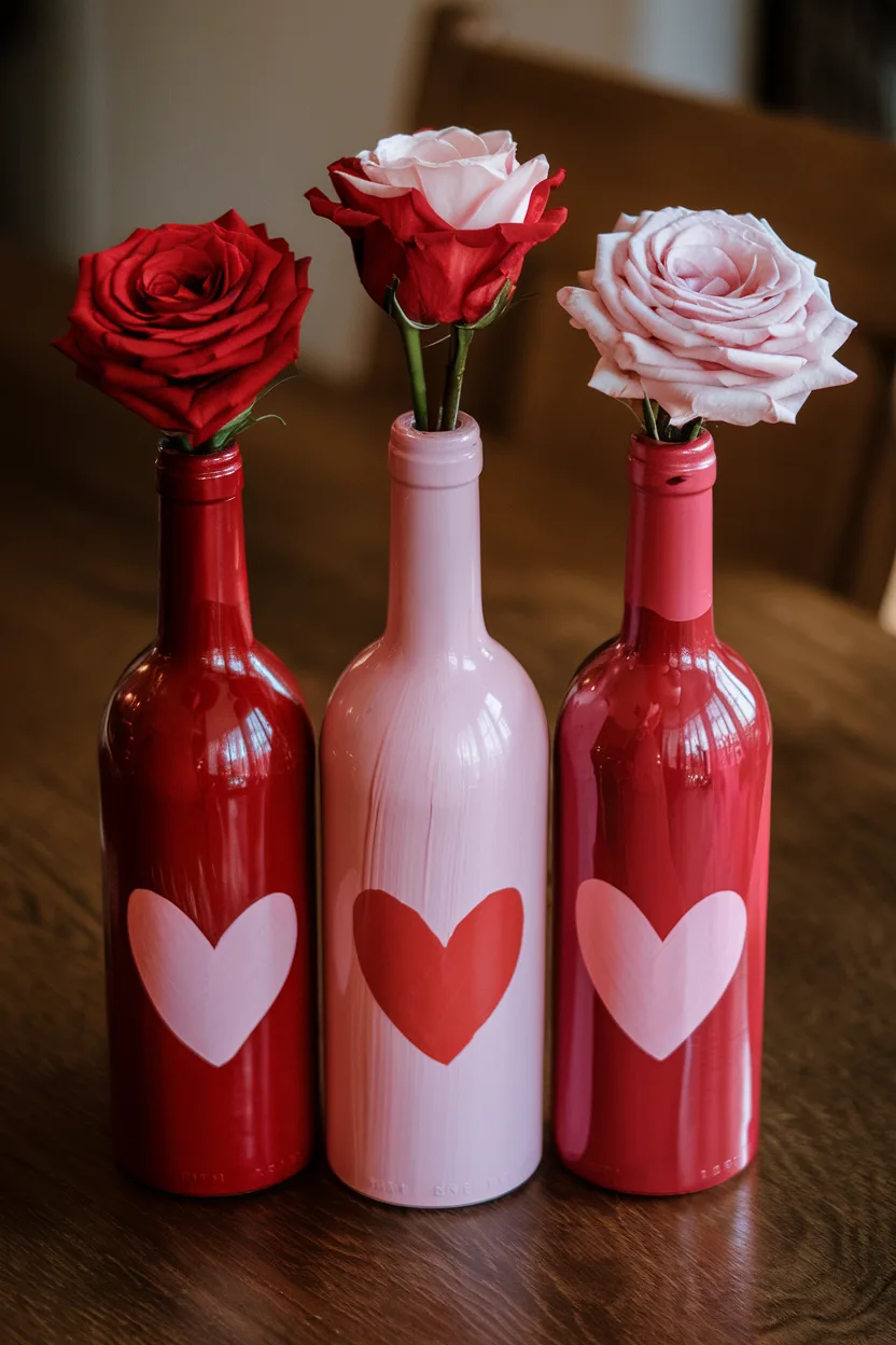 valentines centerpiece wine bottle