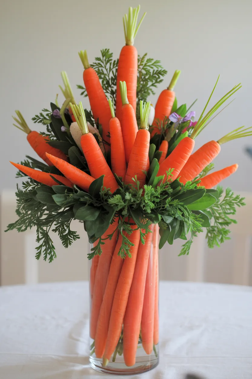 easter table centerpiece of carrot bouquet