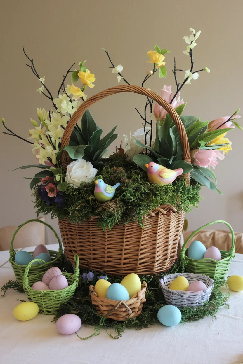 easter table centerpiece of easter basket centerpiece