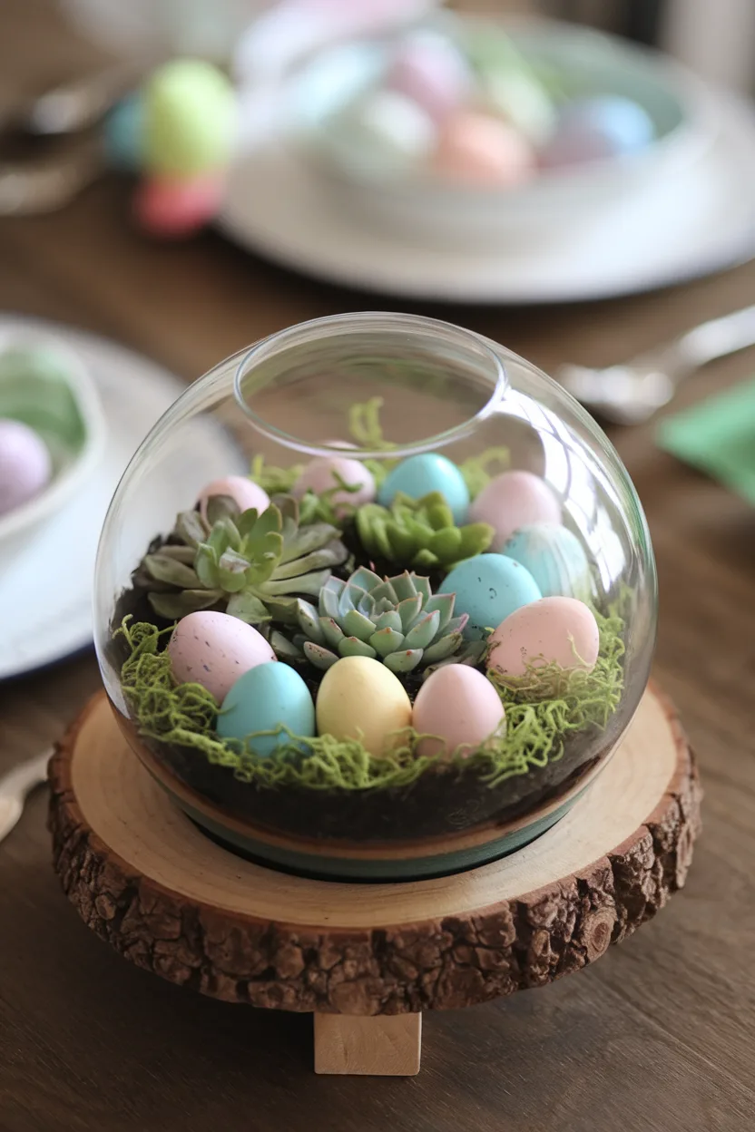 easter table centerpiece of easter egg terrarium