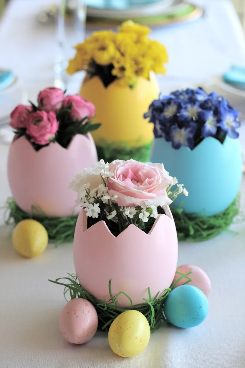 easter table centerpiece of easter egg vases