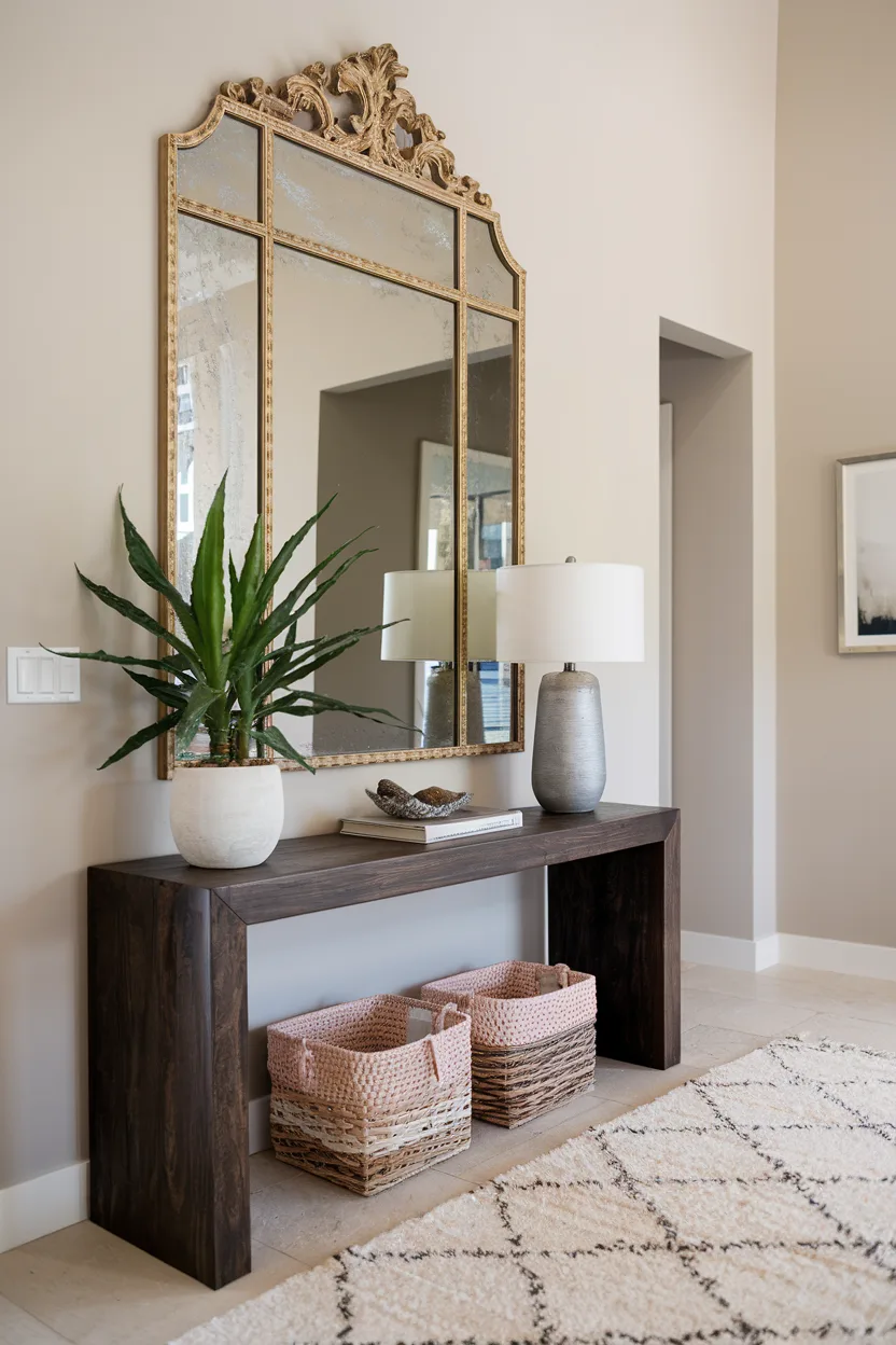 foyer decor ideas with a a statement mirror