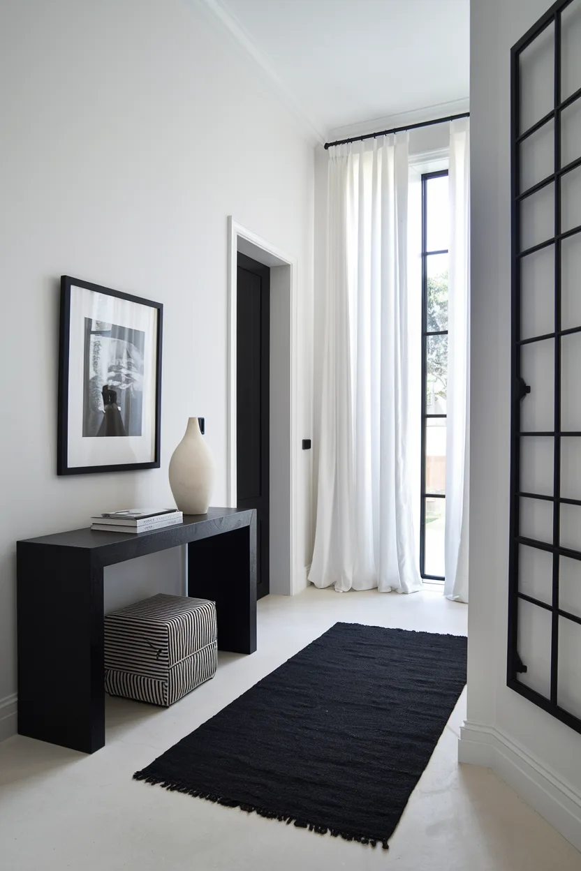 foyer decor ideas with a monochrome look