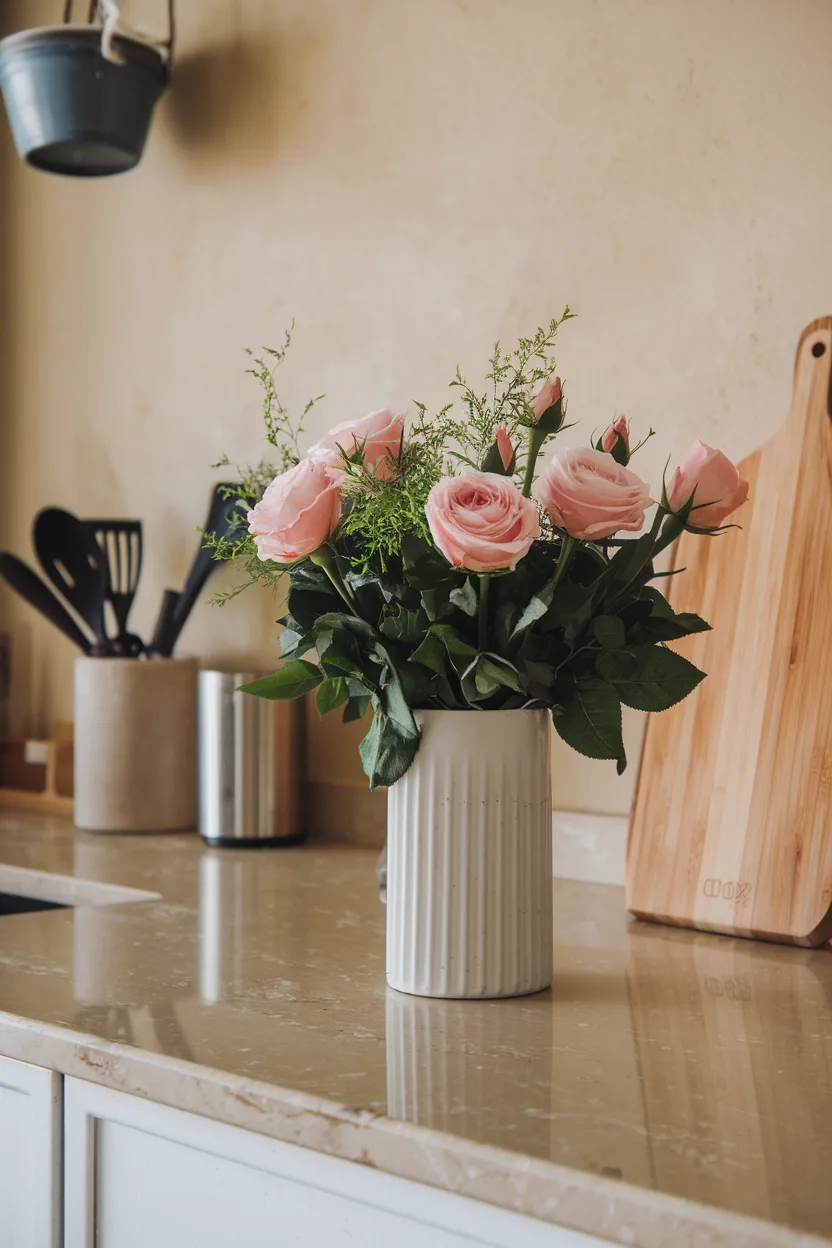 kitchen countertop fresh flowers