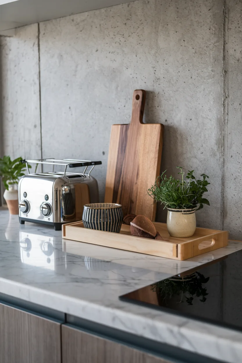 kitchen countertop mix natural and industrial elements