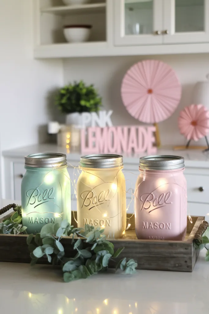 spring decorating ideas glass jars with fairy lights