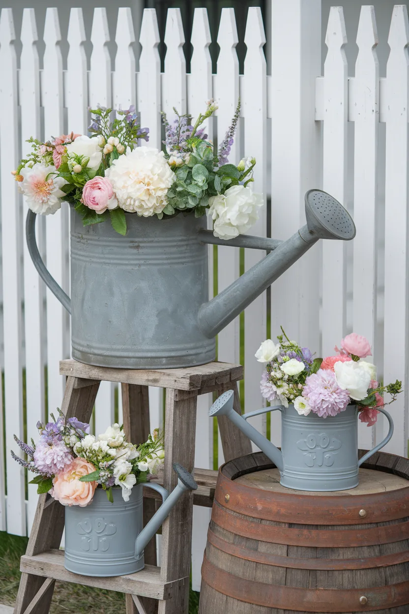 spring decorating ideas watering cans as decor