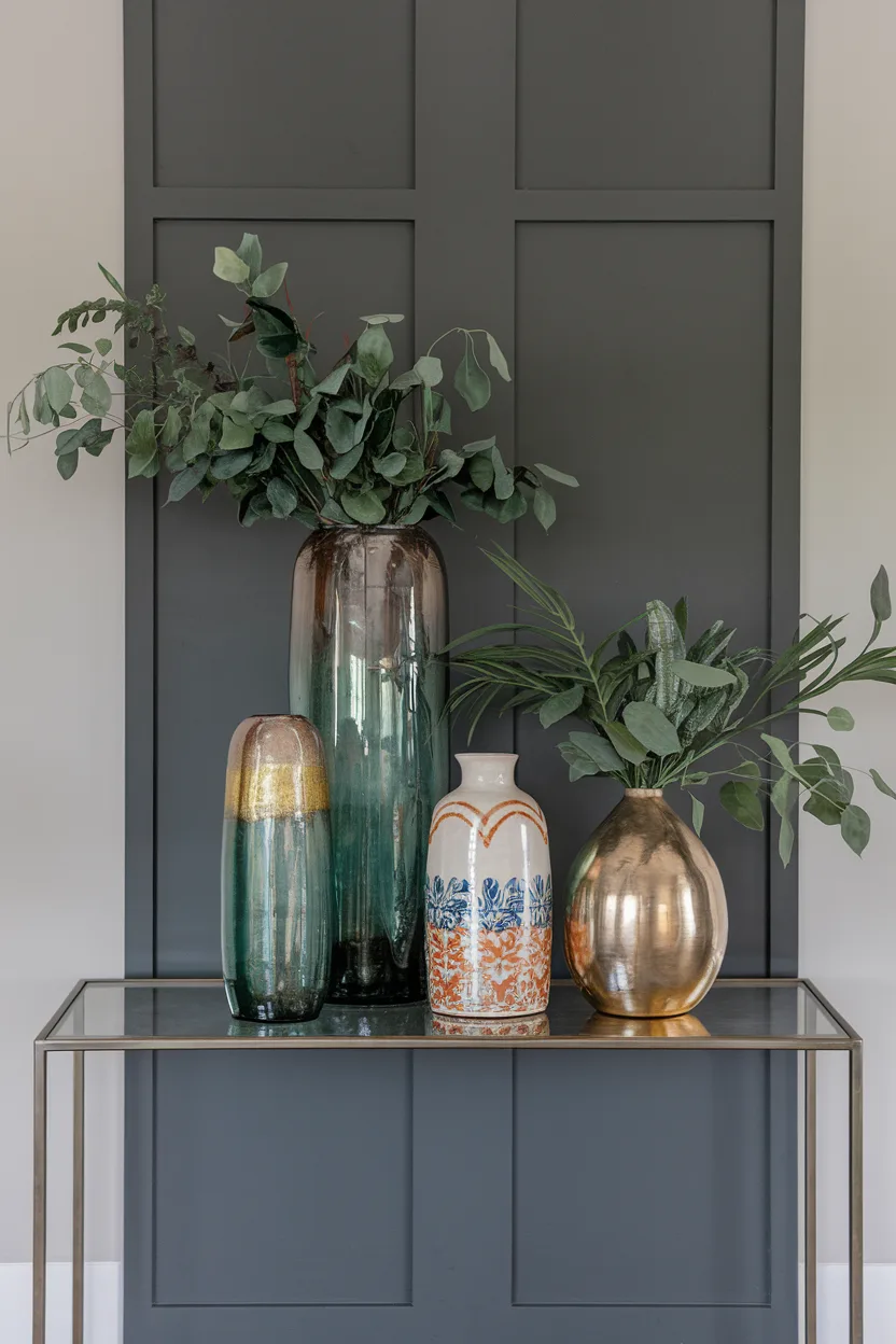 vase decorating ideas with layered vase display