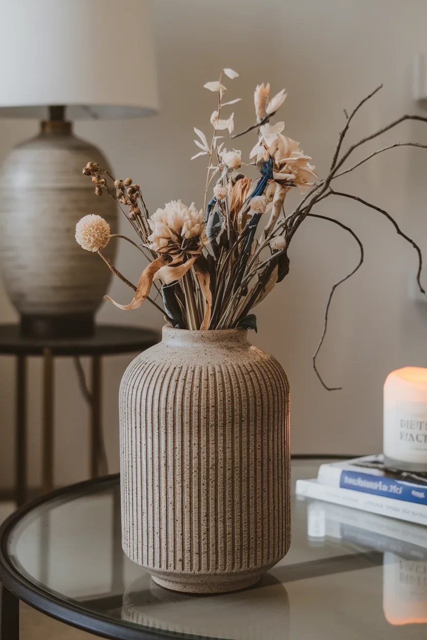 vase decorating ideas with textured or ribbed ceramic vases