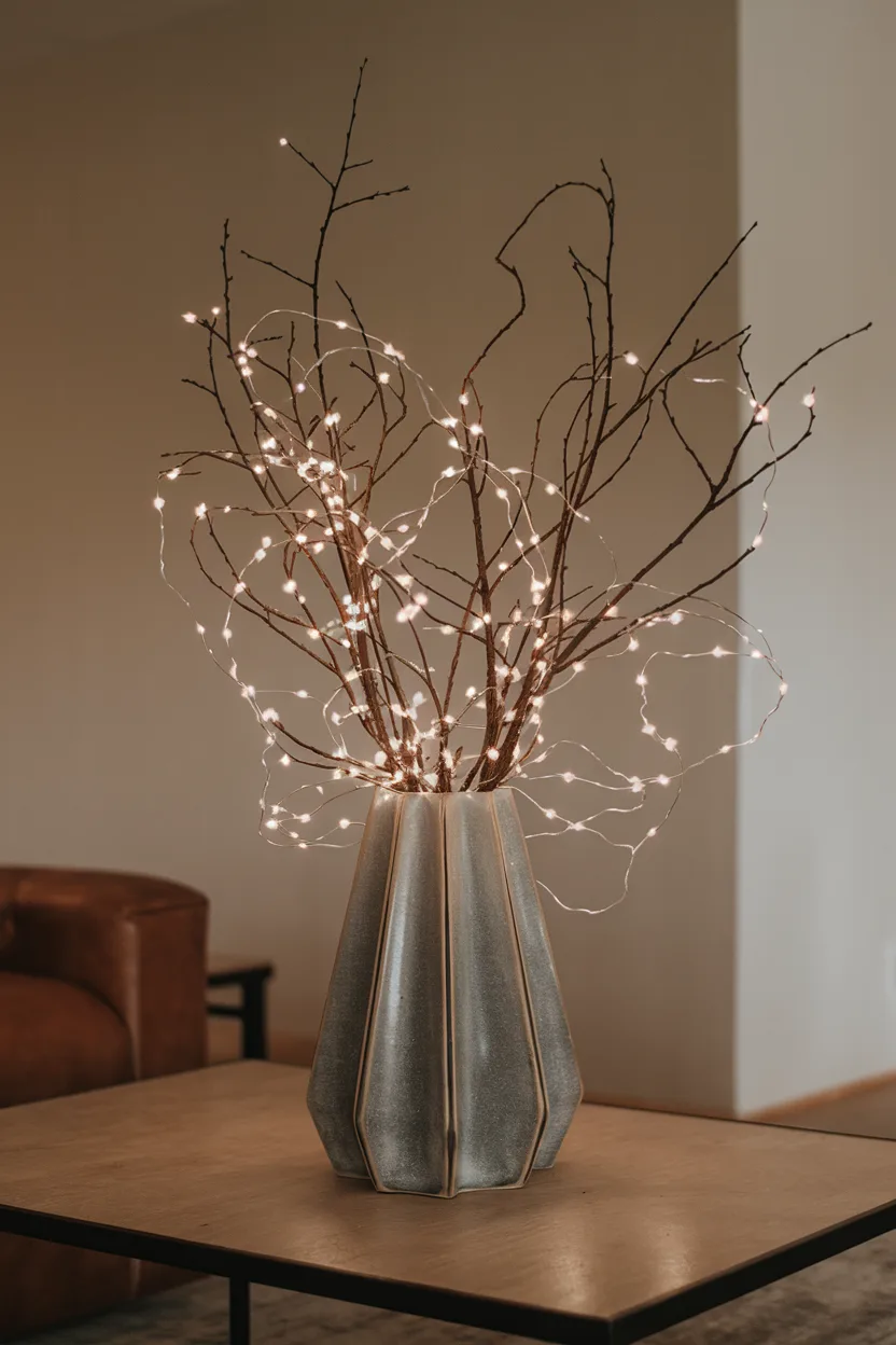 vase decorating ideas with twigs with fairy lights