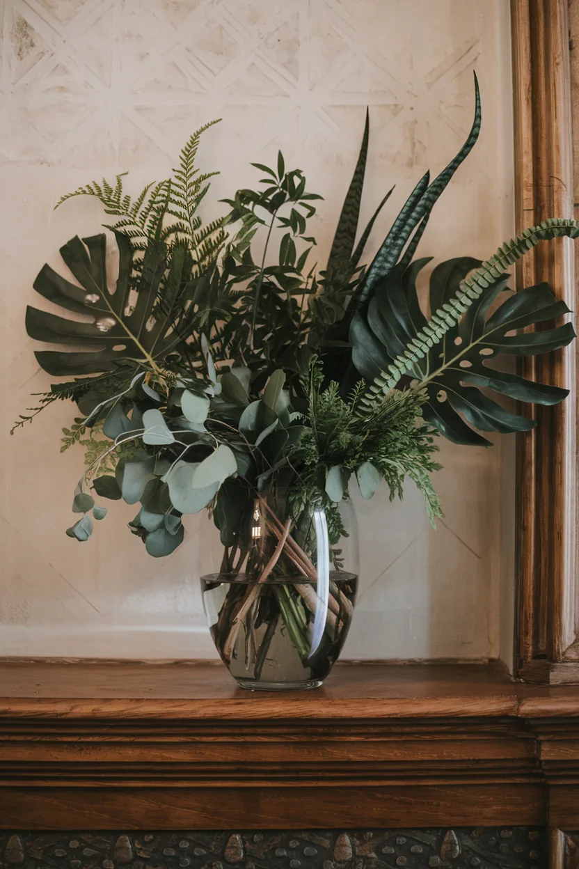 vase with greenery stems