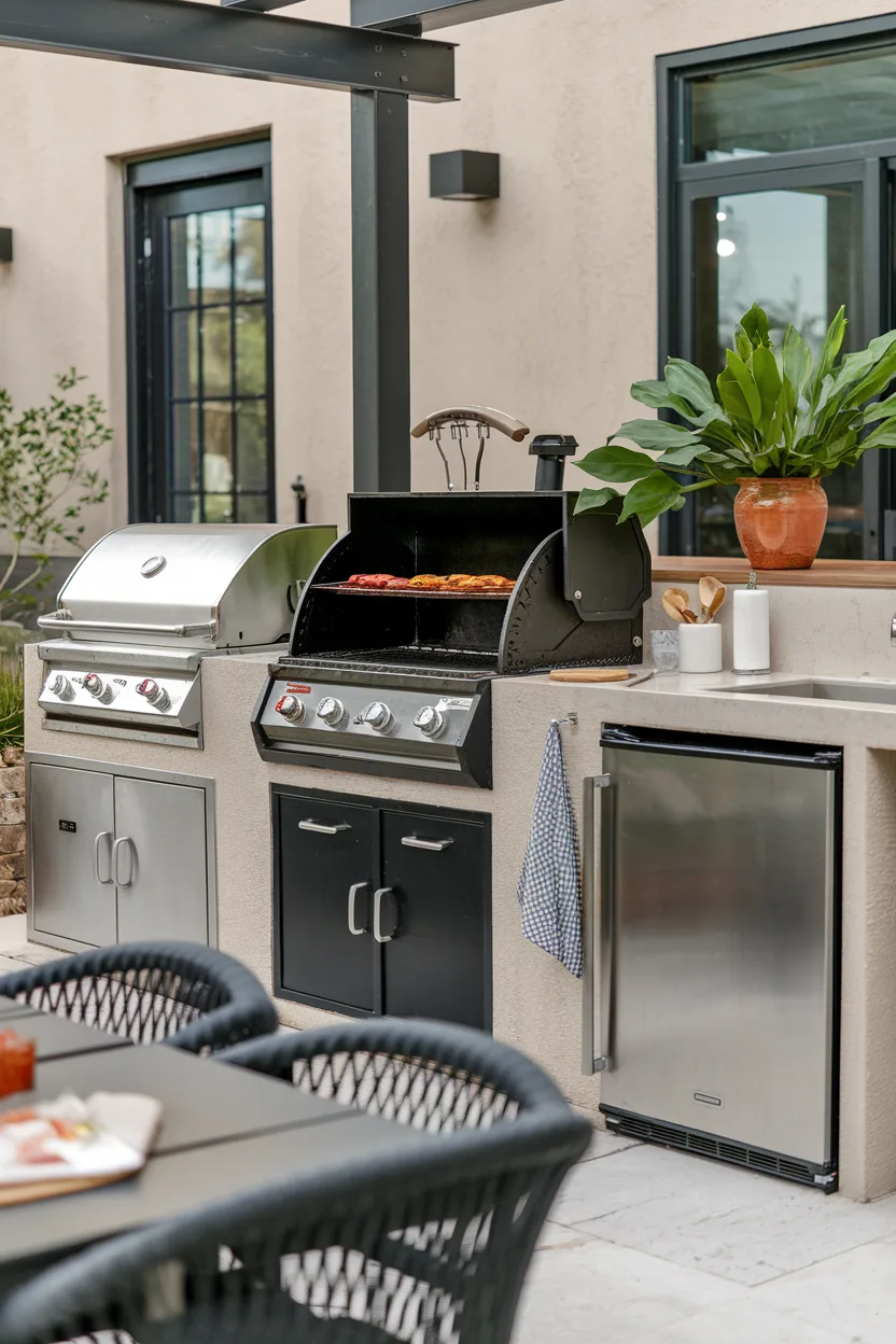 outdoor kitchen with a smoker