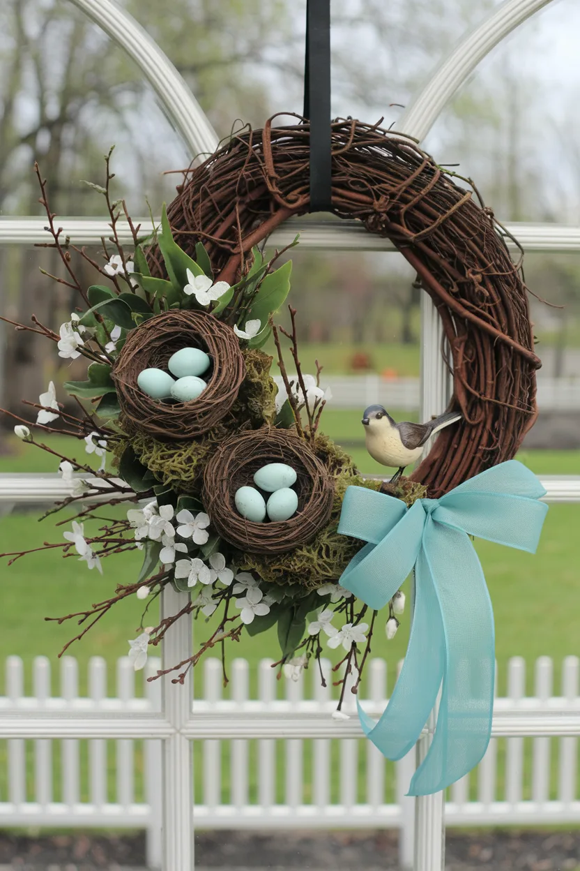 spring wreath birds nest wreath