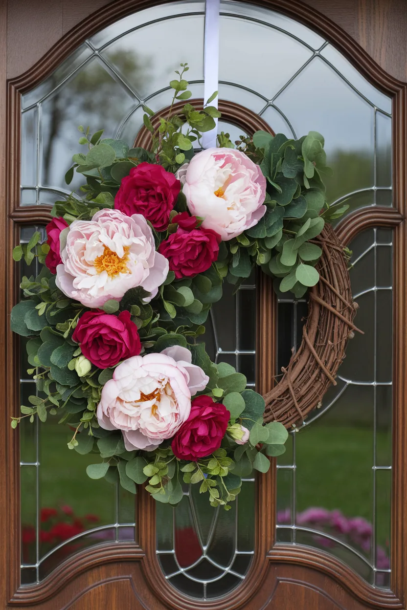 spring wreath peony and rose wreath