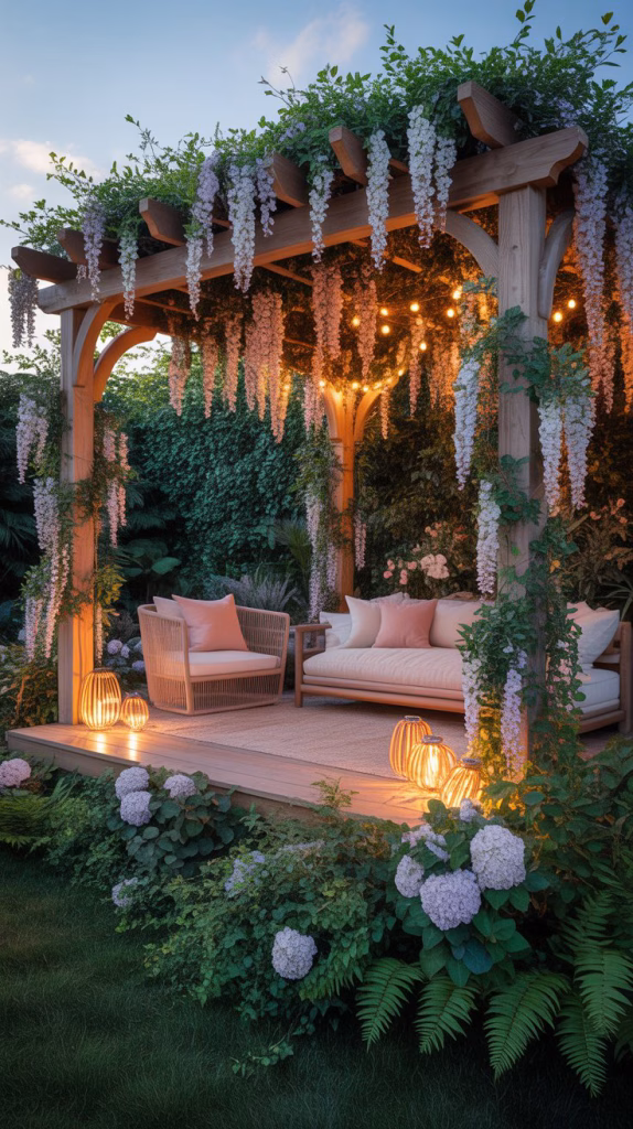the jasmine draped pergola lounge
