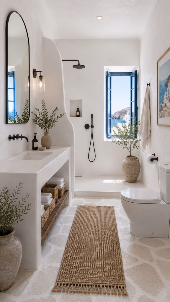 greek island white bathroom