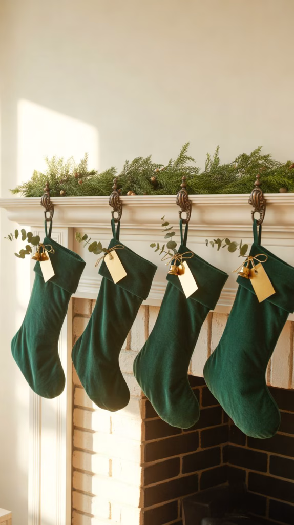 elevated velvet stockings with brass holders