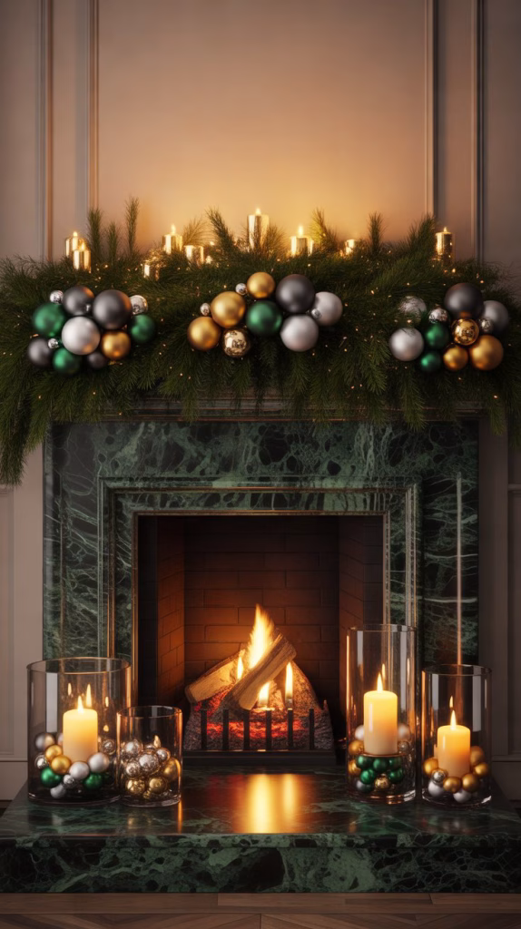 glass ornament clusters and candlelight