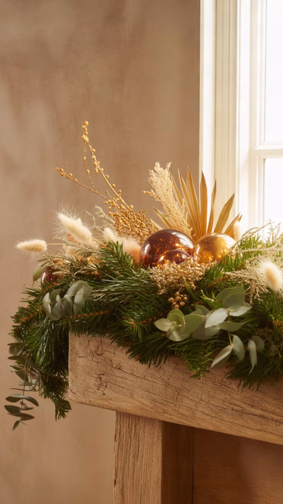 layered eucalyptus, pine and dried botanical garland