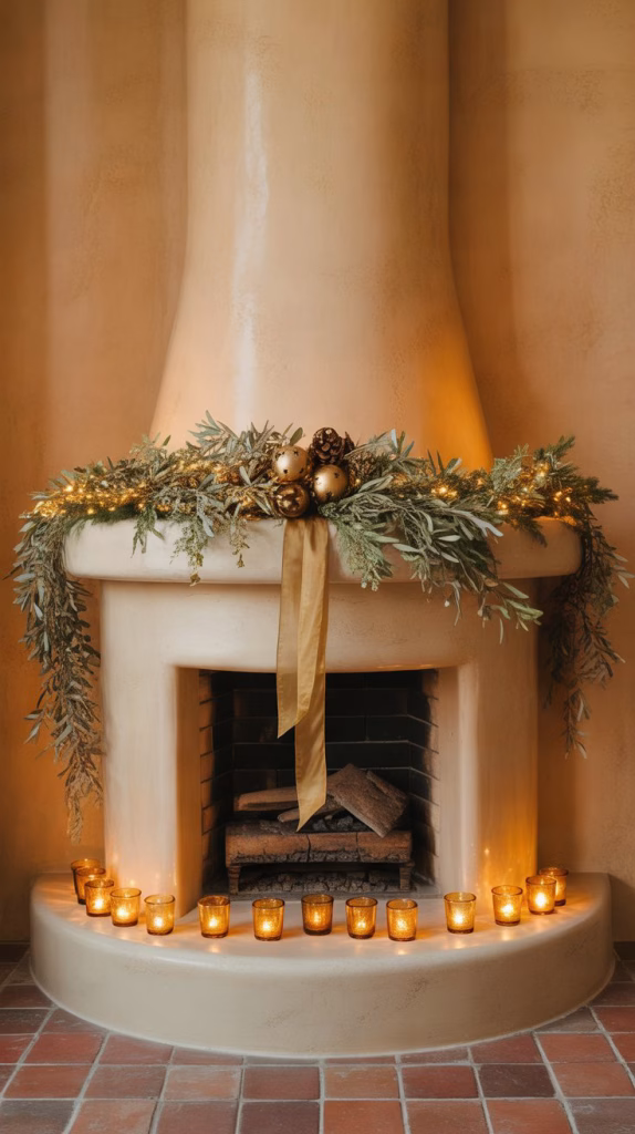 olive branch garland with gold accents