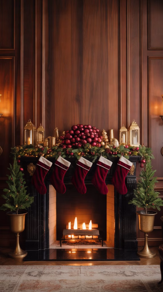 velvet and brass hotel style mantel