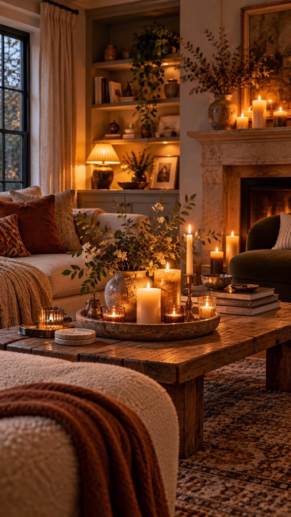 candlelit rustic living room ritual